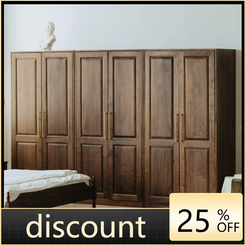 LH solid wood home bedroom black walnut storage storage door simple wardrobe