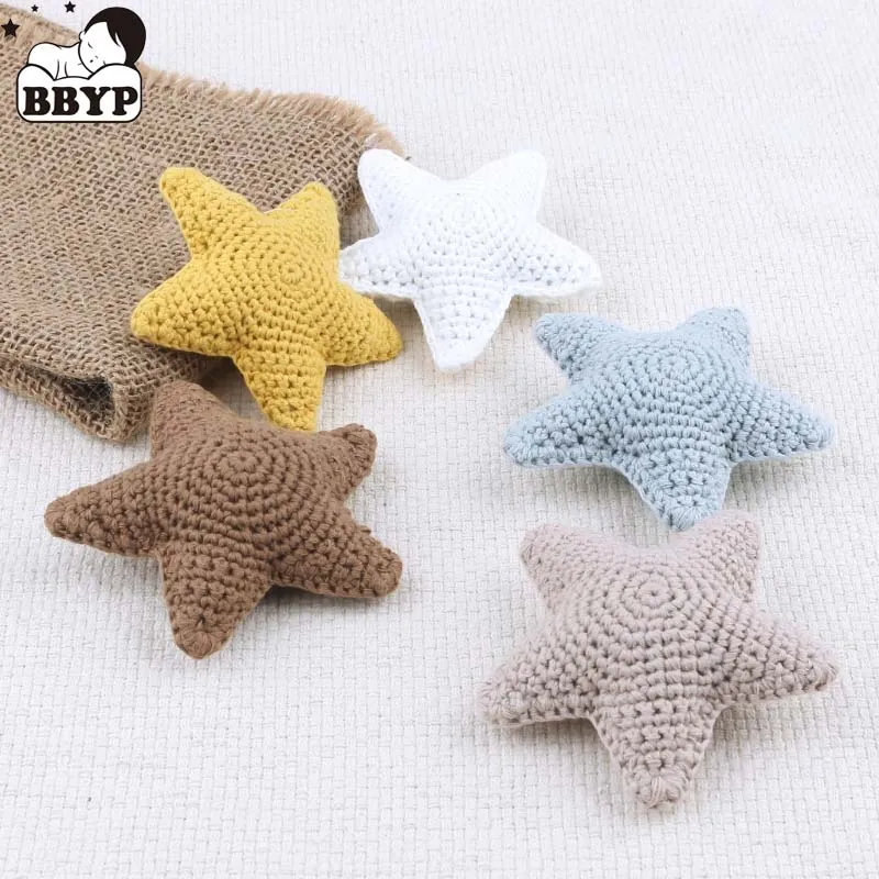 5Pcs Baby Pacifier Clip DIY Accessories Crochet Stuffed Star Heart Beads Infant Teething Toy Rattle Teether Newborns Shower Gift