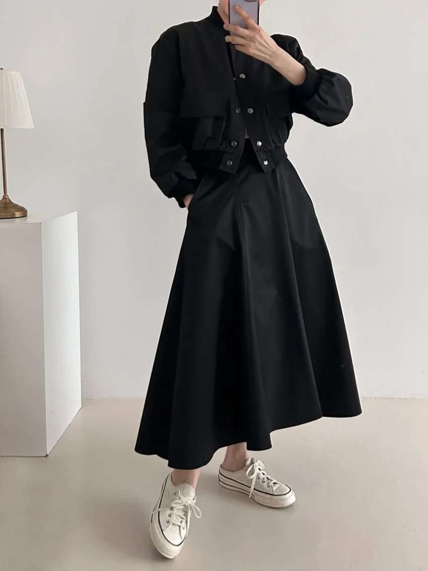 Alien Kitty Chic New Fashion Women Two Pieces Sets High Street Vintage Autumn Loose Jackets Casual Maxi Skirts Office Lady Suits