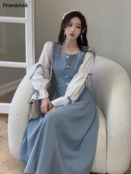 long Sleeve Dresses Women Bow French Style Retro Sweet Advanced Autumn Schoolgirls Spliced Classic Slouchy Tender Youthful Chic