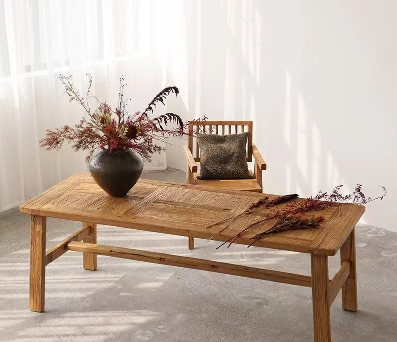 Kayu elm tua, meja panjang, kedai kopi, gaya Cina baru, wabi-sabi, homestay