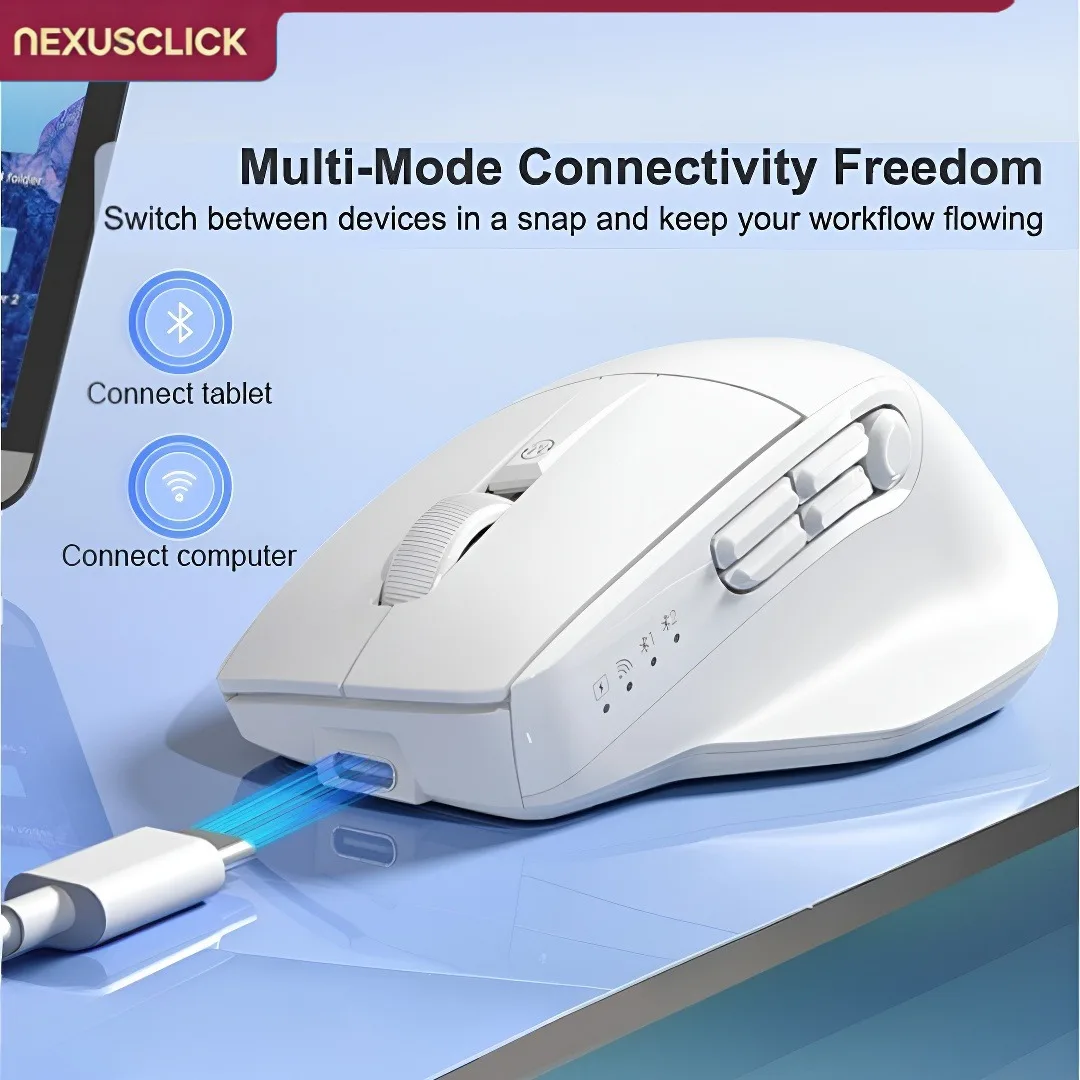NexusClick Durable Wireless Gaming Mouse, 9 Customizable Buttons,DPI Adjustable,Silent Click,Type-C Rechargeable,For PC Office