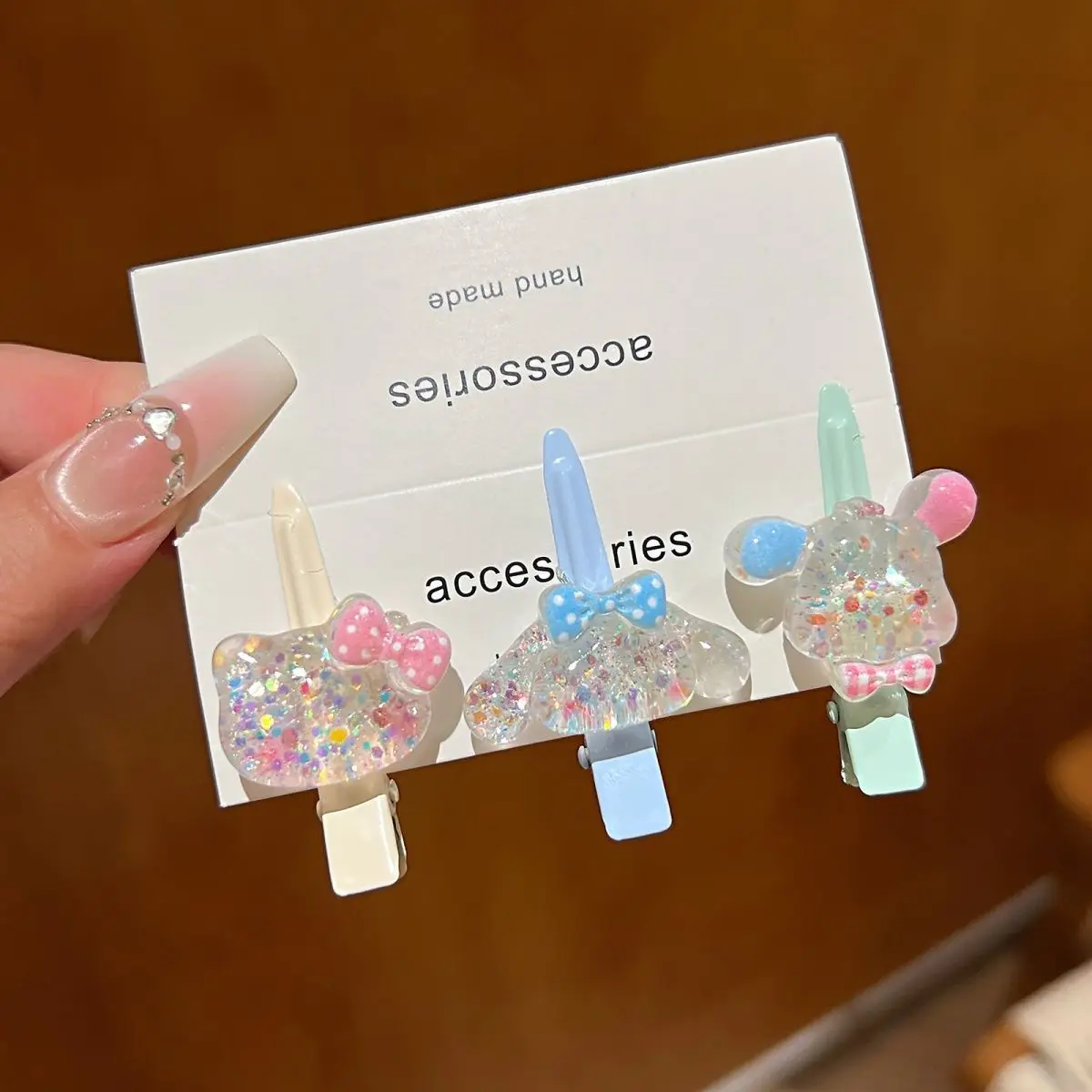 Cute Sanrio Cartoon Duckbill Clip Mini Baby Hair Clip Clear Ice Sparkle Sweet Girl Trendy Hot Sale Hair Accessory No Damage