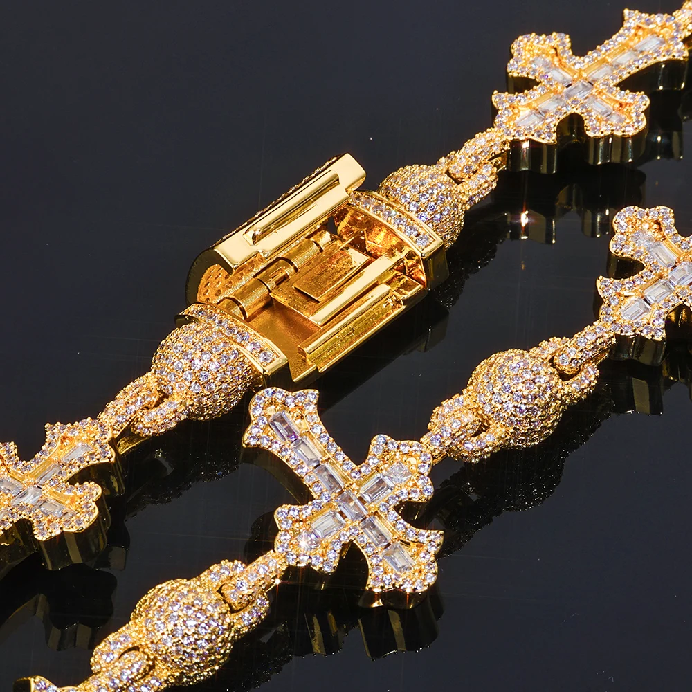 NY Lusso Personalizzato 18mm Catena di Perline Croce Design Iced Out Lusso Baguette Fiore Croce Collana Gioielli Hip Hop