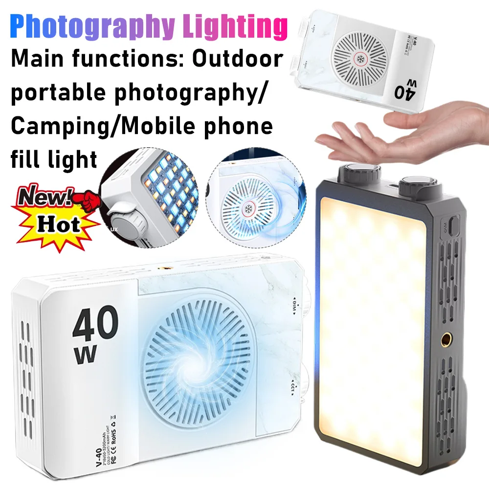 

Portable Photography Lighting 40W LED Camera Light 2800K-9000K Tri-color 4400mAh Video Lamp Handle Photo Studio RGB Pocket Lamp
