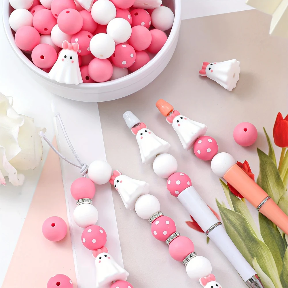 6PCS Halloween-Themed Resin-Coated Silicone Beads Set, Perfect for DIY Crafting Keychains, Necklaces, Bracelets & More