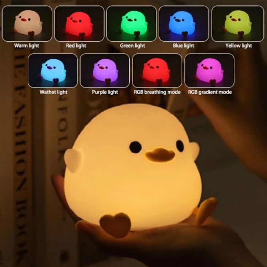 DoDo Duck Night Light, LED Cute Silicone Dimmable Nursery Lamp, Rechargeable USB-C Bedside Touch Sensor Lamp, RGB and Warm Whit view 2