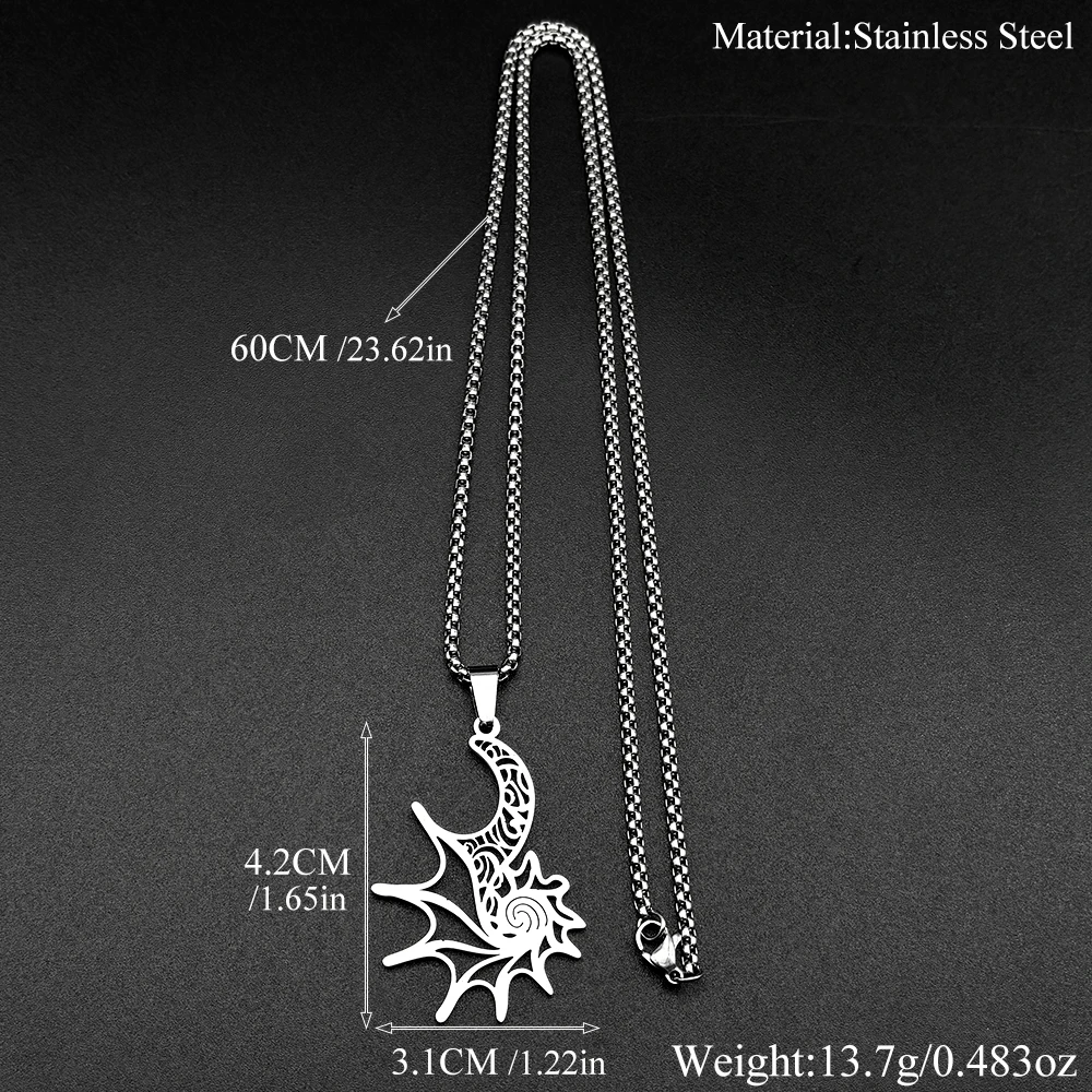 Koru Spiralmuster Sonne-Mond-Kette für Damen und Herren, Edelstahl Muschel-Totem Polynesische Maori-Kultur Tribal Halskette Schmuck Geschenk – Detail 3