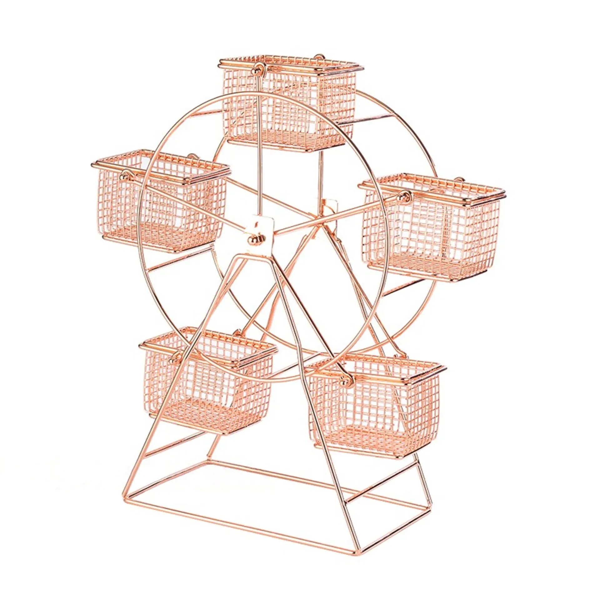 

Wholesale Stainless Steel Rose Gold Basket Snack Ferris Wheel Show Shelf For Restaurant