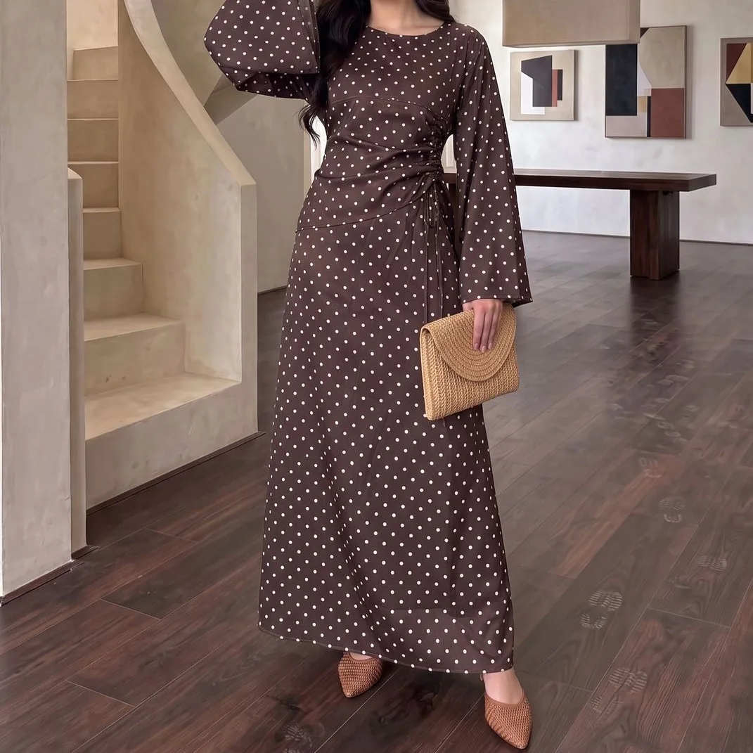 Women Polka Dot Dress Eid Muslim Abaya Party Dresses Dubai Vestidos Jalabiya Abayas Islam Arab Long Robe Ramadan Morocco Kaftan