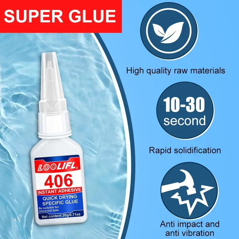 LOOLIFL 406 Glue Instant Quick Dry Cyanoacrylate Strong Adhesive Universal Fast Repairing Glue For Wood Plastic Jewelry Glue