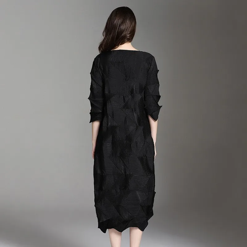 Faionable Plissee Loose Damen Dr Ele über Größe Polyester Nylon Cosite Fiber Long Sve Basic Sle Busin H...