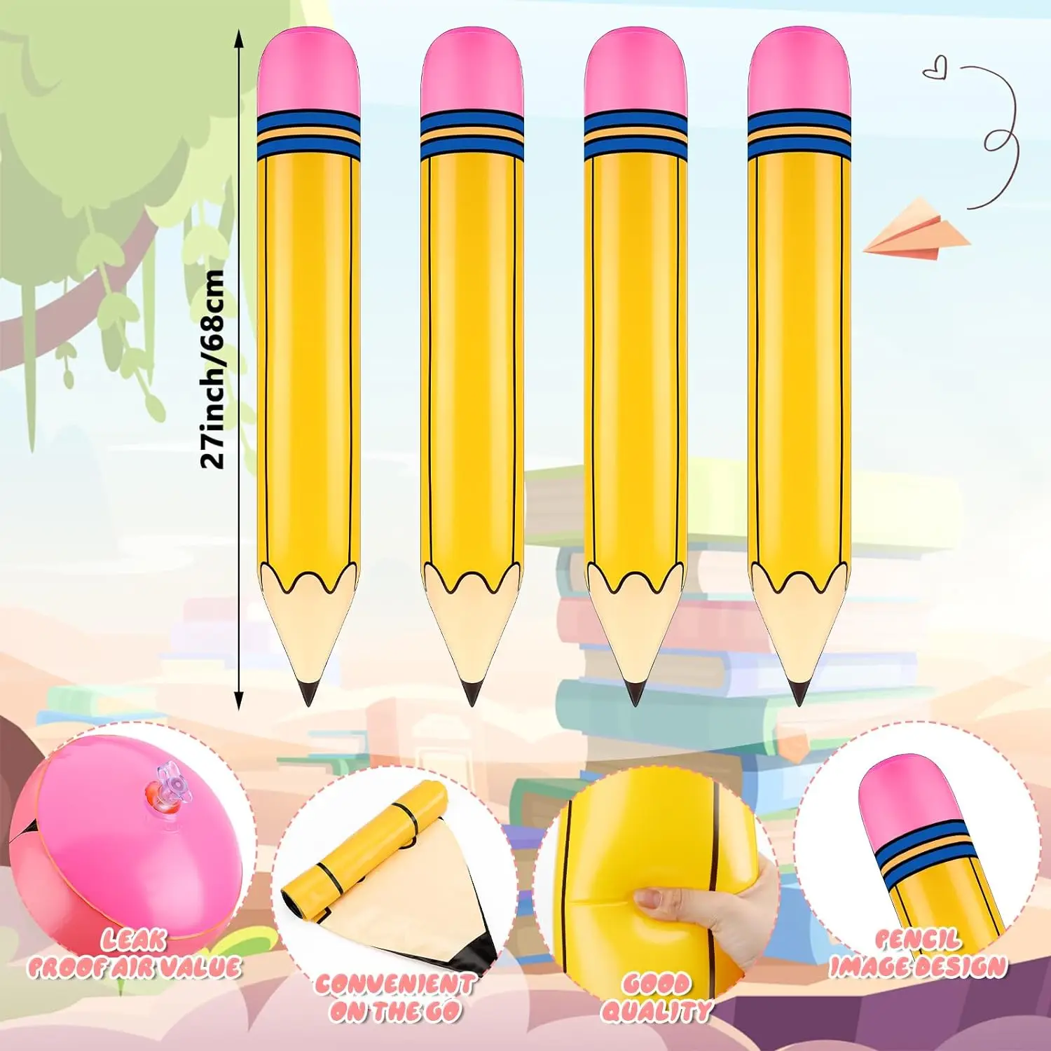 3 Pcs 27 Inch Giant Large Inflatable Pencil Back to School Graduation Decor Hanging Inflatable Pencil Classroom Decoration