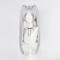 24Inch with Double Ponytails Wigs Synthetic Hair Long Straight Silver Gray Frieren Cosplay Wig  Anime Halloween