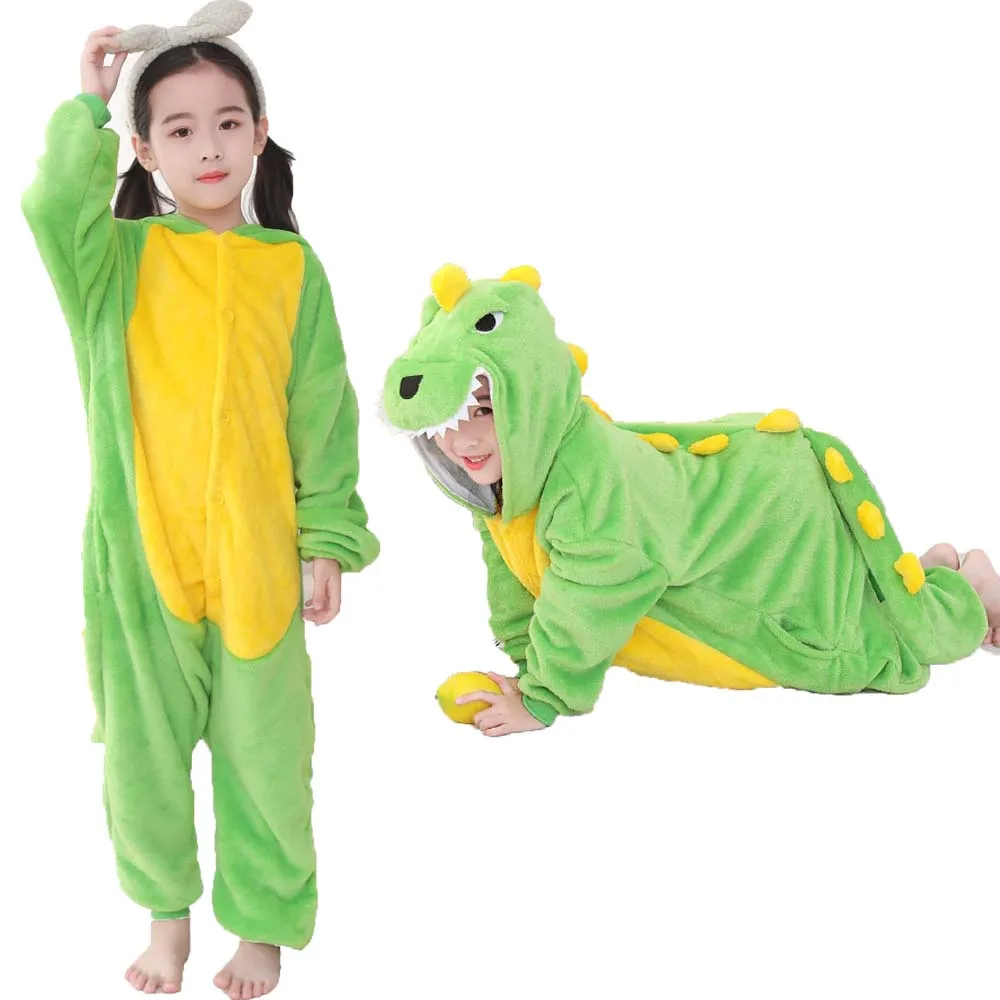 Boys Dinosaur Kigurumi Pajamas Winter Warm Flannel Kids Onesies Pijama Unicorn Kigurumi Animal Hooded Jumpsuits Fox Sleepwear