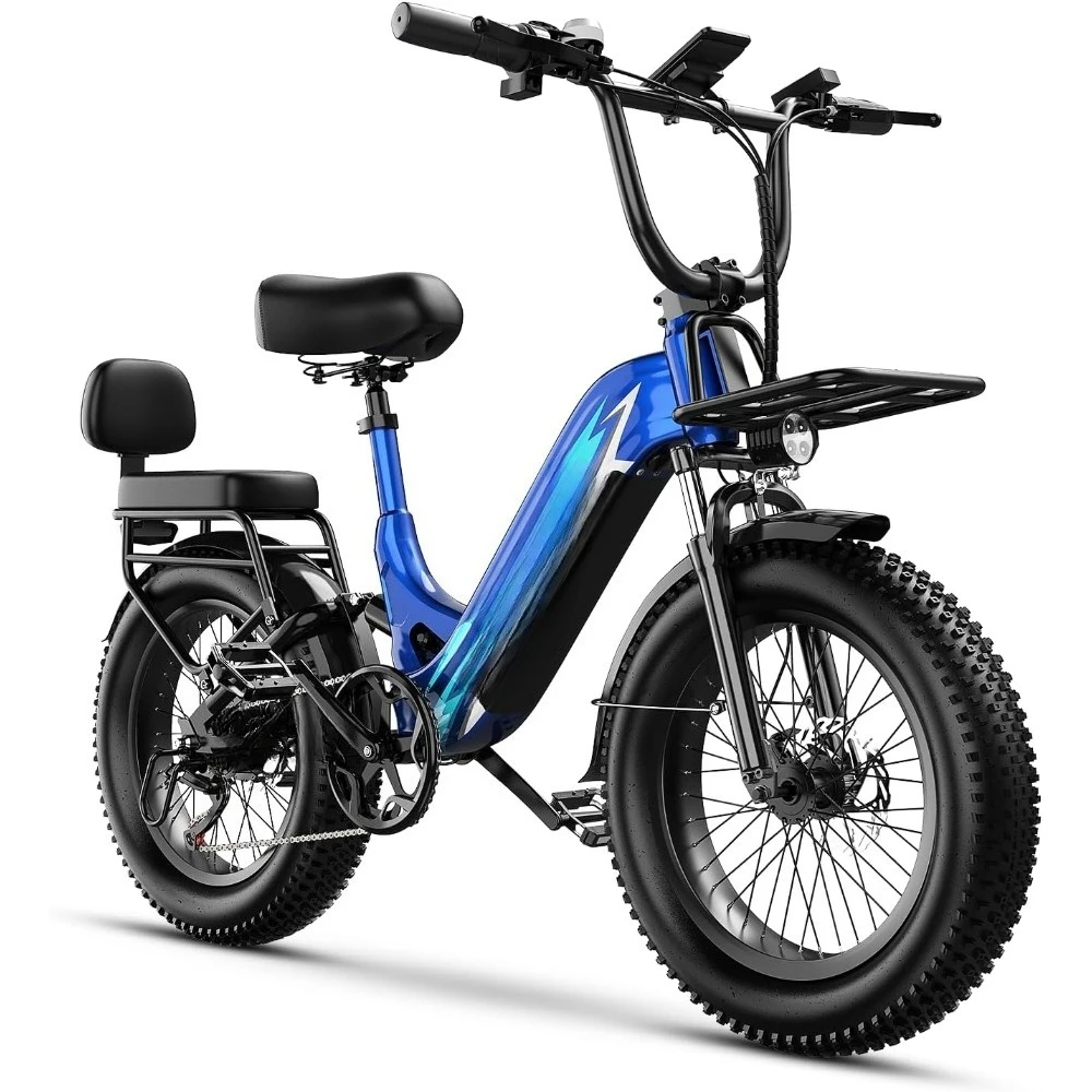 

48V 20Ah, 20" x4.0 Fat Tire Step-Thru E-Bike, Up to 30+ MPH, 80-Mile Range, Removable Battery, Carry Small Passenger