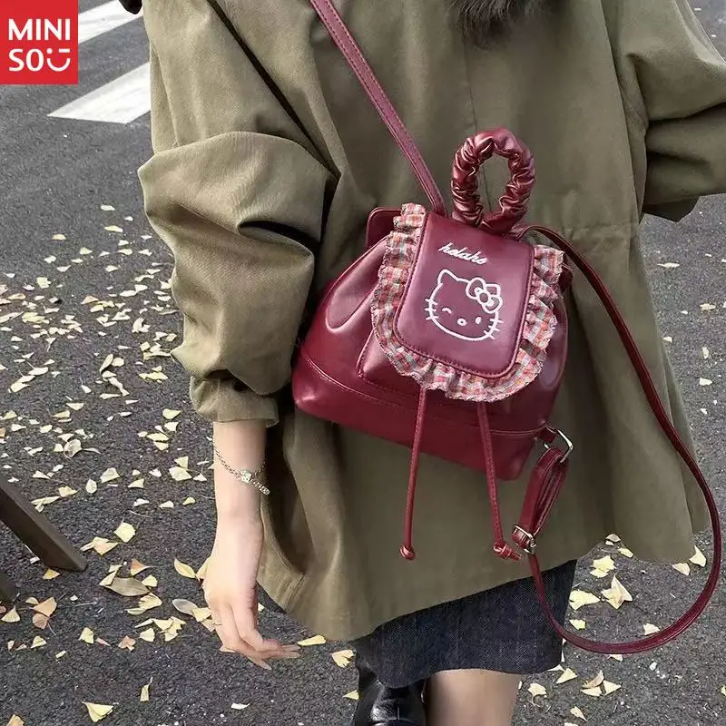 Miniso Korean Style PU Leather Hello Kitty Backpack, Unique Cartoon Bag for Women & Girls