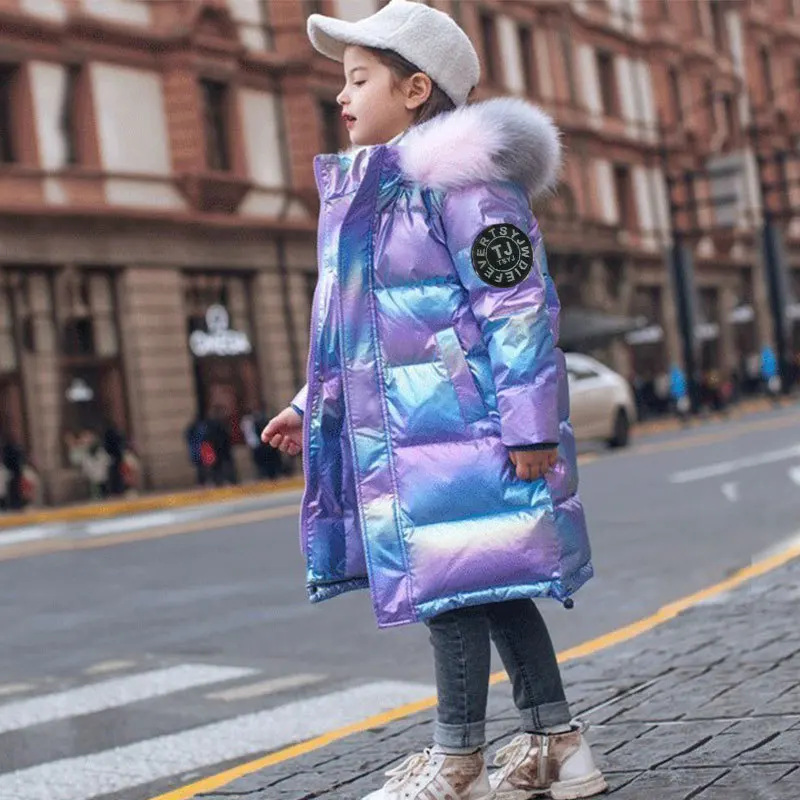 Warm Winter Jacket For Girls Coat Fashion Waterproof Shiny Hooded Children Outerwear Clothing 5-14 Years Teenage Kids Parka