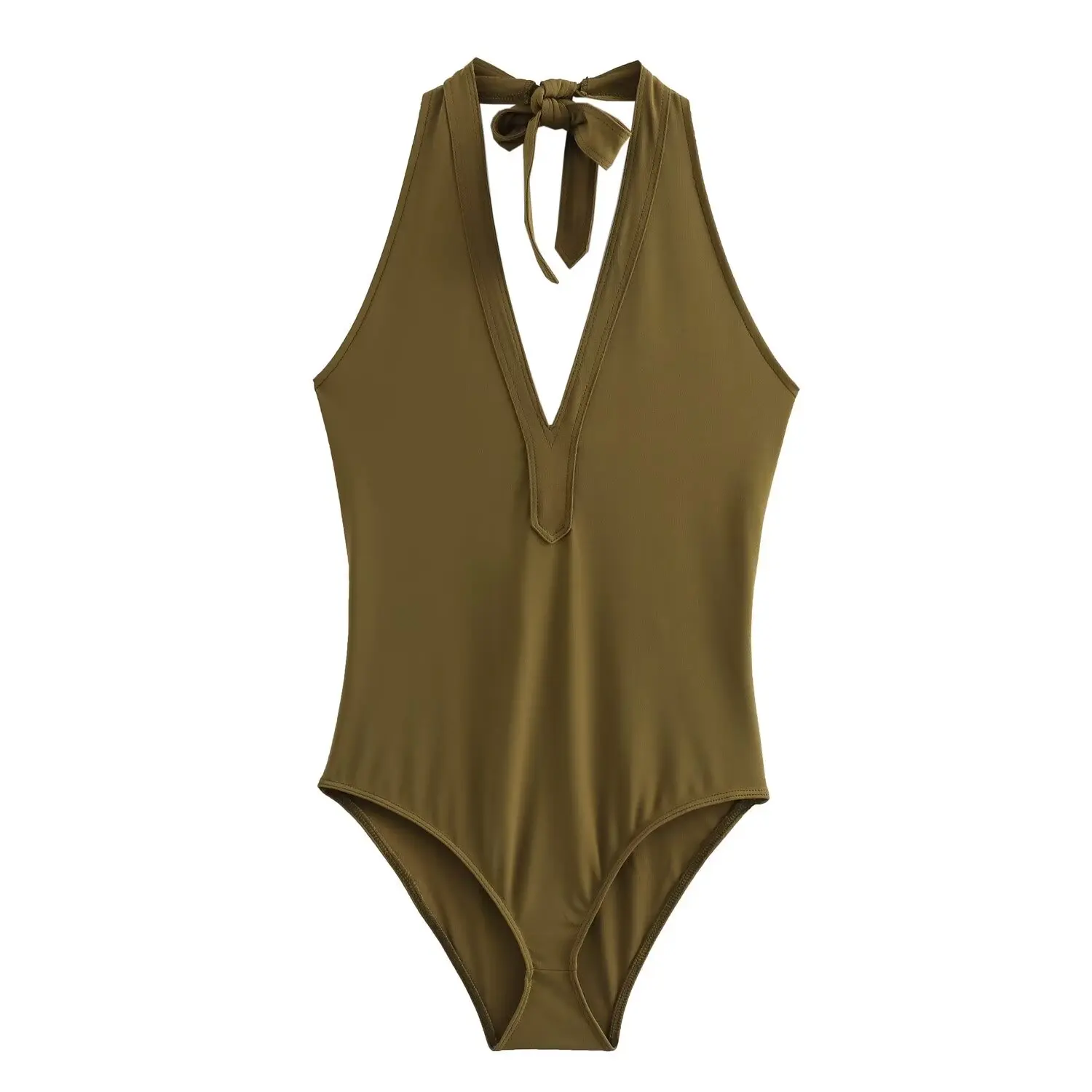 Jenny & Dave dasar Khaki Bodysuit minimalis Bodysuit wanita renda seksi Tank top Slim Fit T-shirt musim panas untuk wanita