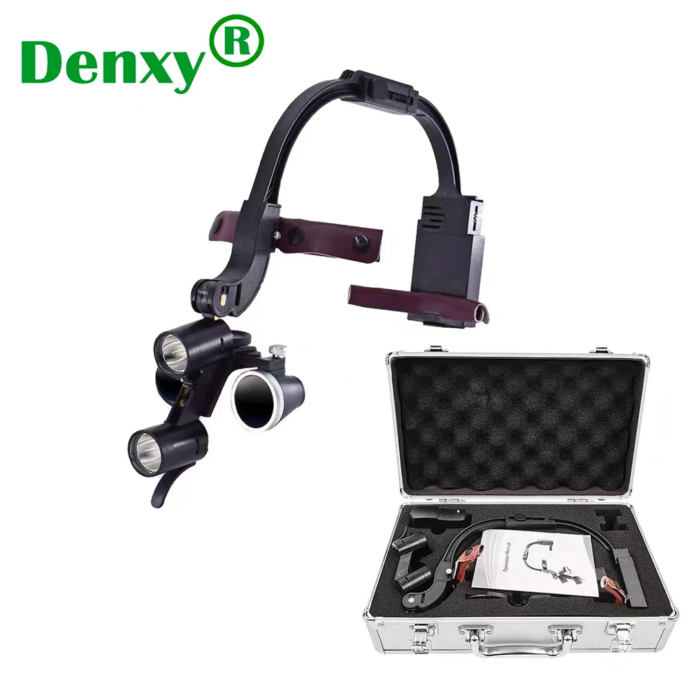 

Denxy High Quality Dental LED Head Light Lamp Binocular Magnifying Glass 2.5X3.5X Eu/Us plug Binocular Loupes For Lab Equipment