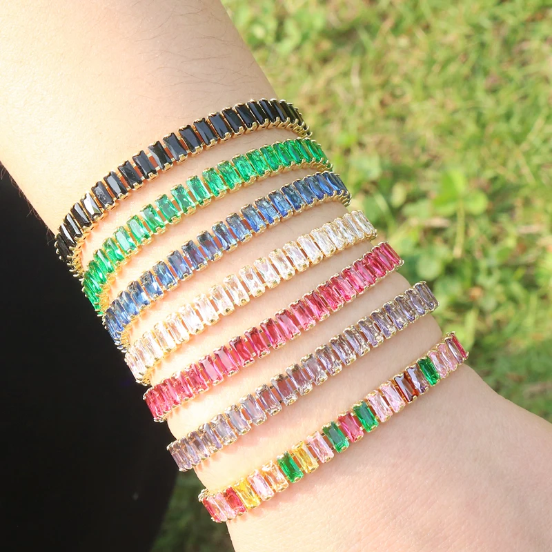 18K Gold Plated Colorful Zircon Tennis Bracelet | Red & Green CZ | Light Luxury Stackable Bracelet for Women