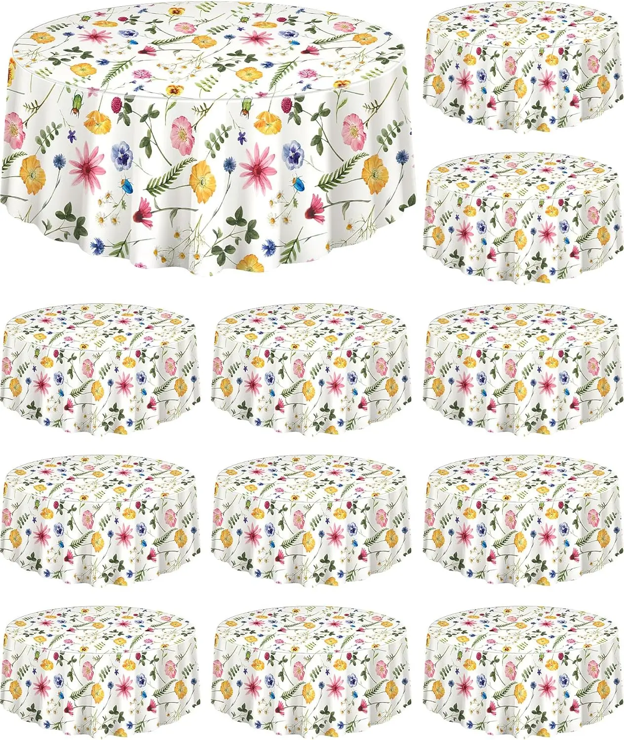 

12 Pcs Plastic Round Tea Party Tablecloths 70' Floral Table Cloth Decorative Disposable Outdoor