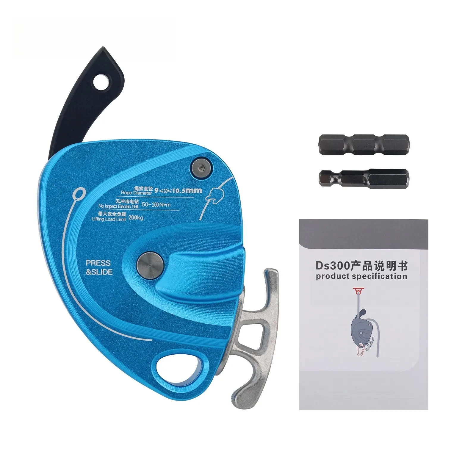 YIBO DS300 Electric Ascender, 200KG Load Capacity Lift Retarder, Aerial Climbing Accessory Fit 9-10.5mm Ropes