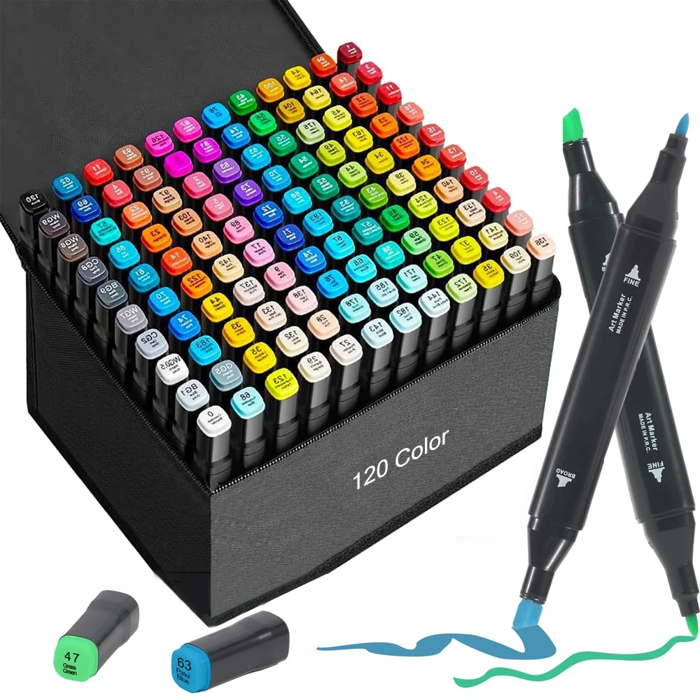 

120 Colors Alcohol Based Marker Set Dual Tips Permanent Sketching Art Markers Drawing for Kids Adult Coloring