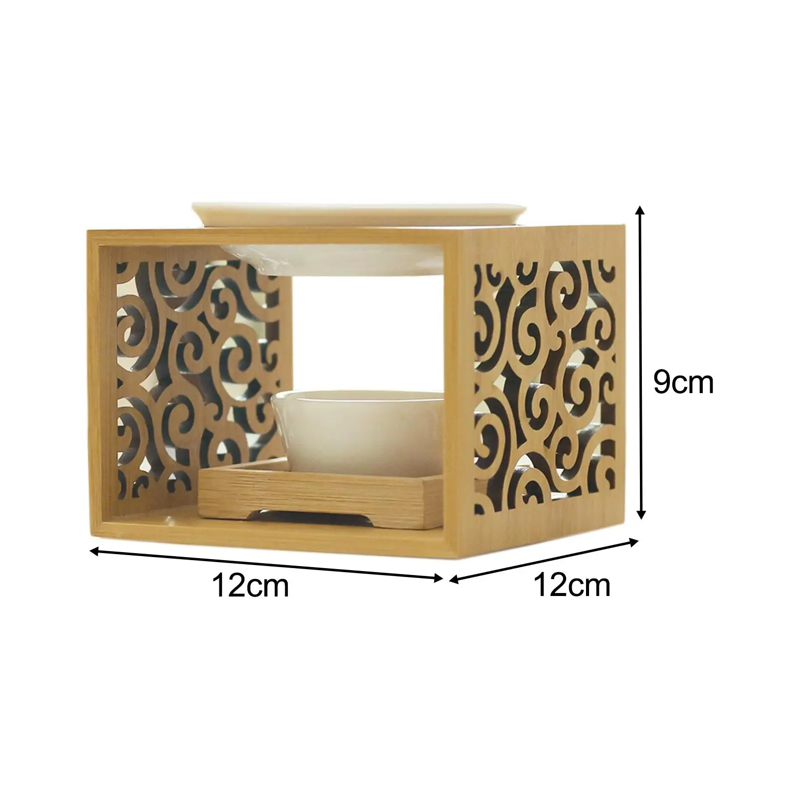 Ceramic Tealight Candle Holder Wooden Wax Warmer Essential Oil Burner for Balcony Patio Garden Home Ornament