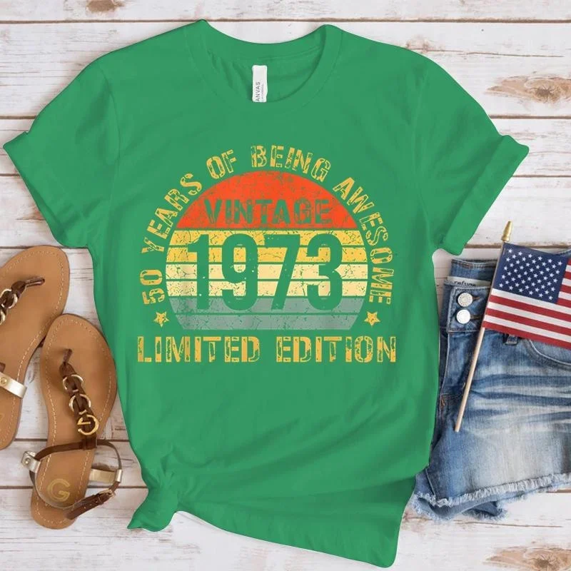 Vintage 1973 50 Years of Being Awesome Limited Edition Print T-Shirt Women Summer Casual Loose T Shirt Women Men Harajuku Shirts