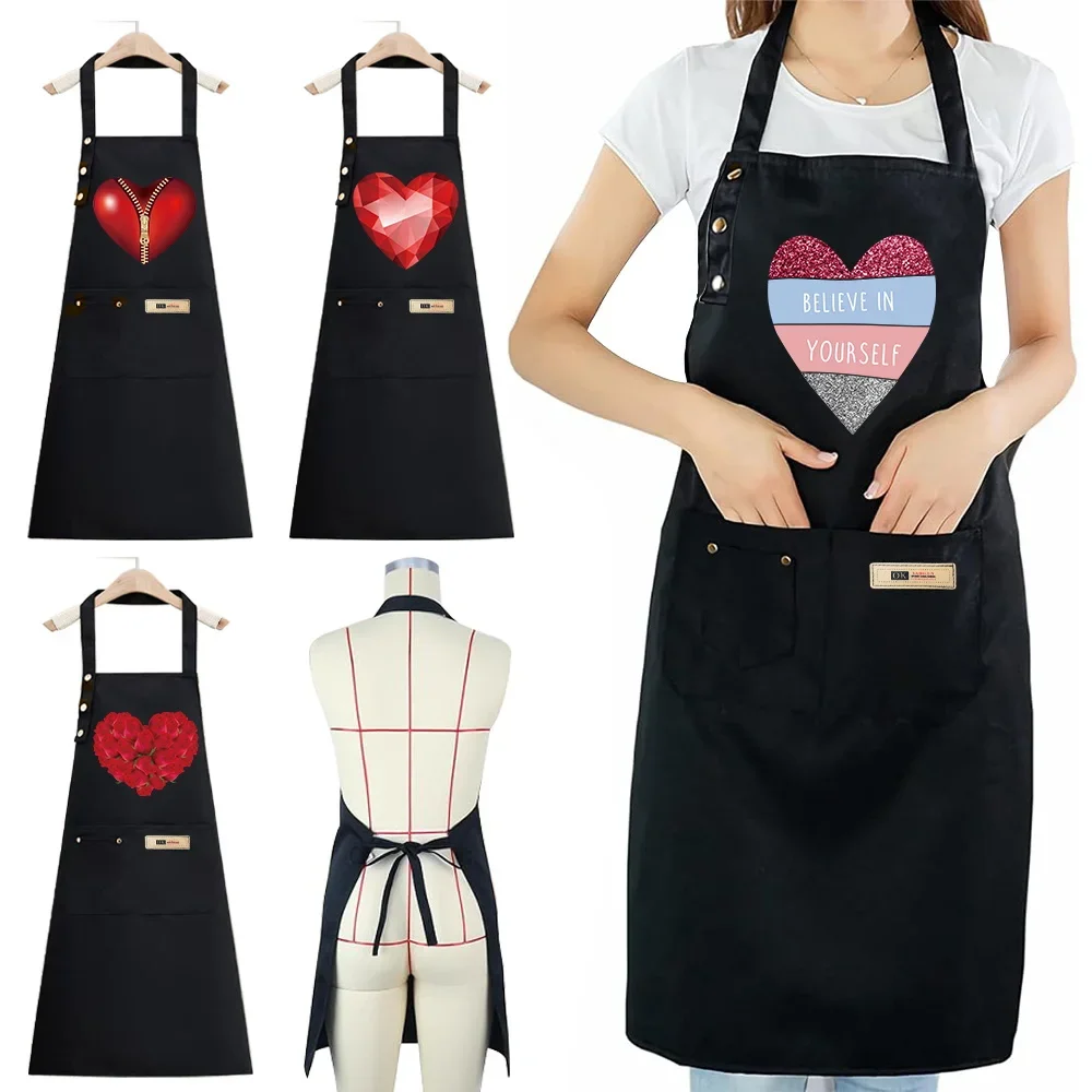 Apron Cook Clothes Waterproof Stain-Resistant Kitchen Essential Adjustable Straps Love Multiple Pockets Baking Accessory