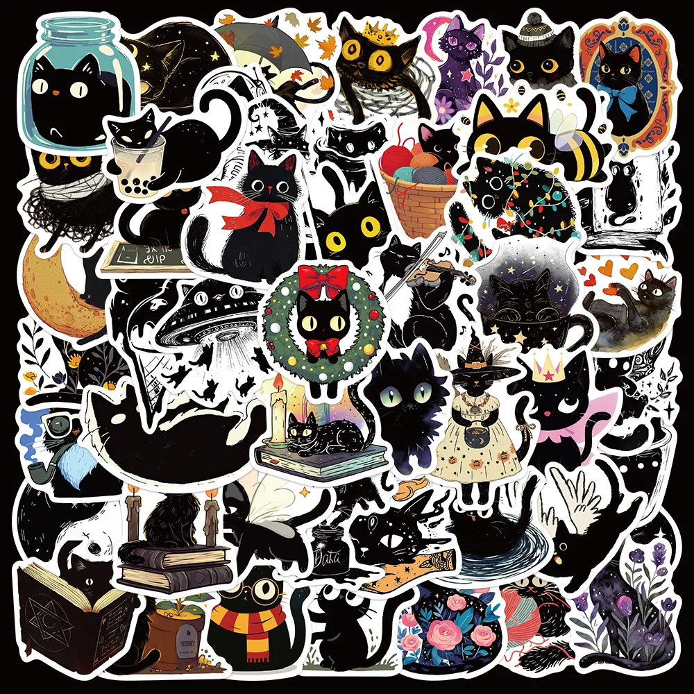 

50pcs Cartoon Little Black Cat Series Graffiti Stickers Suitable for Helmets Desktop Wall Decoration DIY Sticker Pack Wholesale