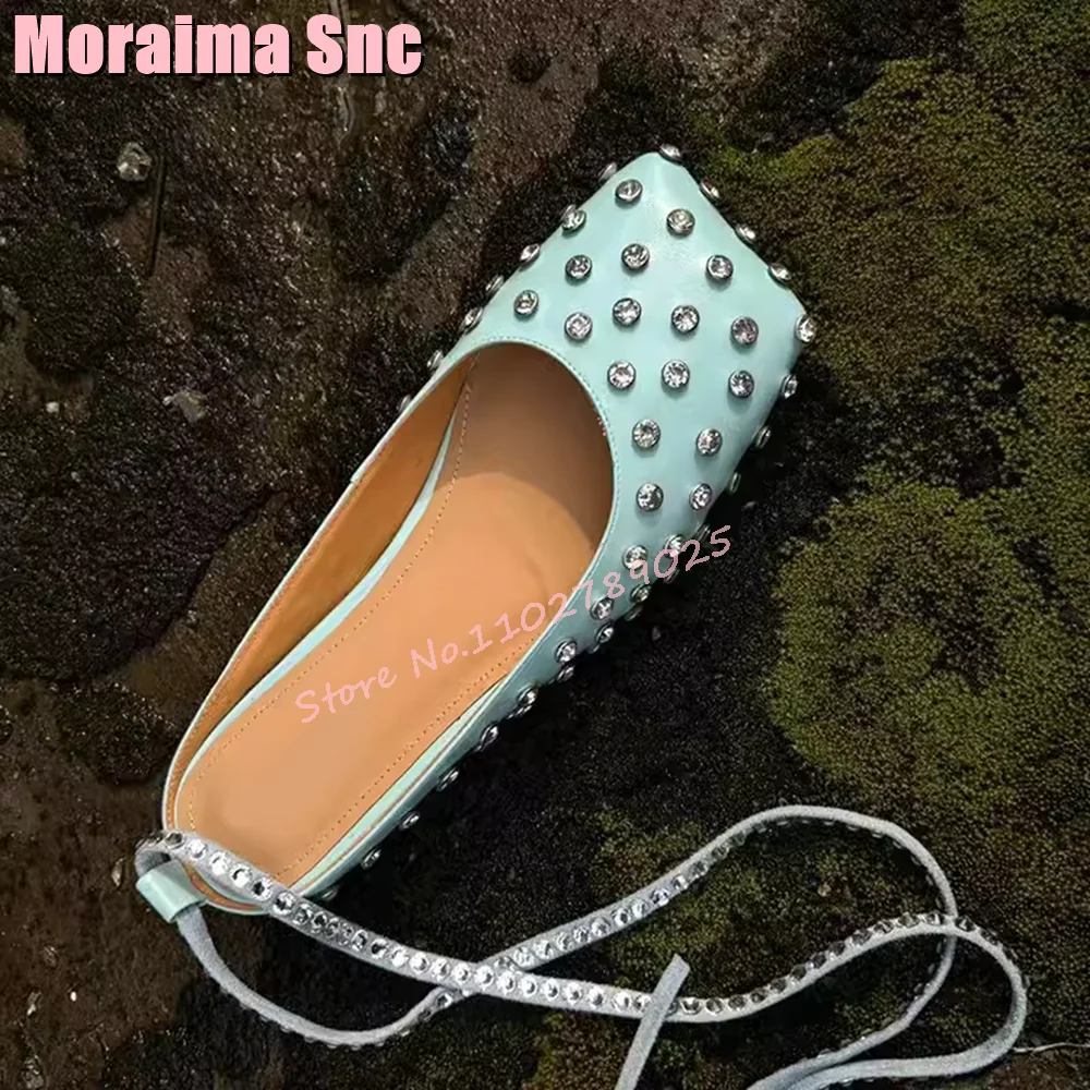 

Fashion Crystal Square Toe Mules Lace-up Flat With Sandals Sexy Casual Outdoor Designer Women's Shoes Summer 2024 New Solid