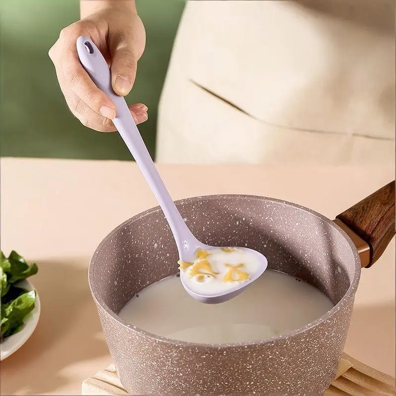 Long Handle Silicone Soup Spoon Large Ramen Noodles Tablespoons Hot Pot Porridge Ladle Scoop Kawaii Japanese Kitchen Utensils