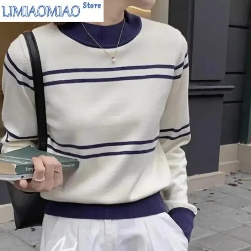 

Autumn Winter Women's Clothing Retro Pullover Long Sleeve Round Neck Screw Thread Sweater Knitted Casual All-match Elegant Tops