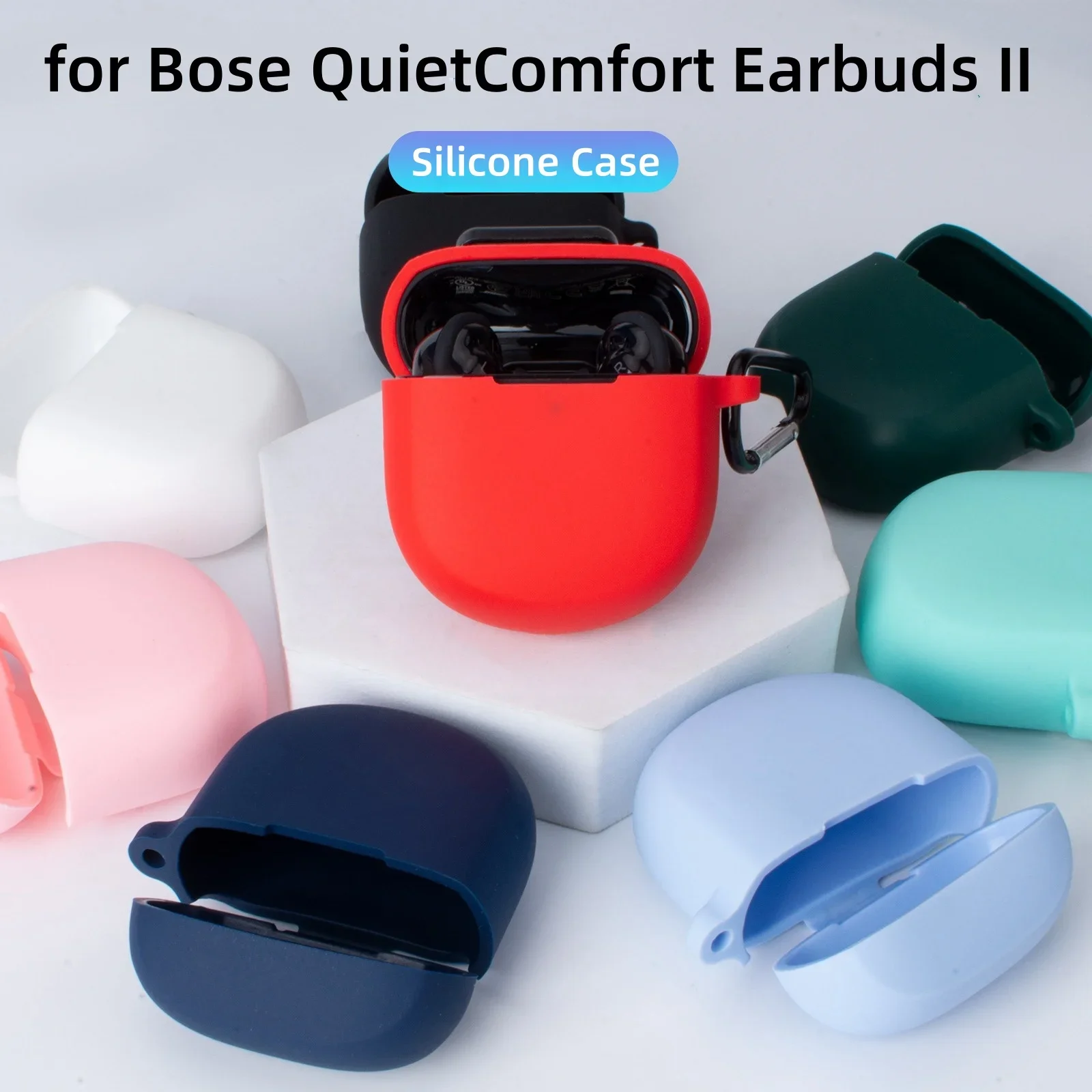 

Protector Case Applicable to for BOSE QuietComfort Earbuds II Earphone Specific Silica Gel Protective Sleeve Soft Shell WithHook