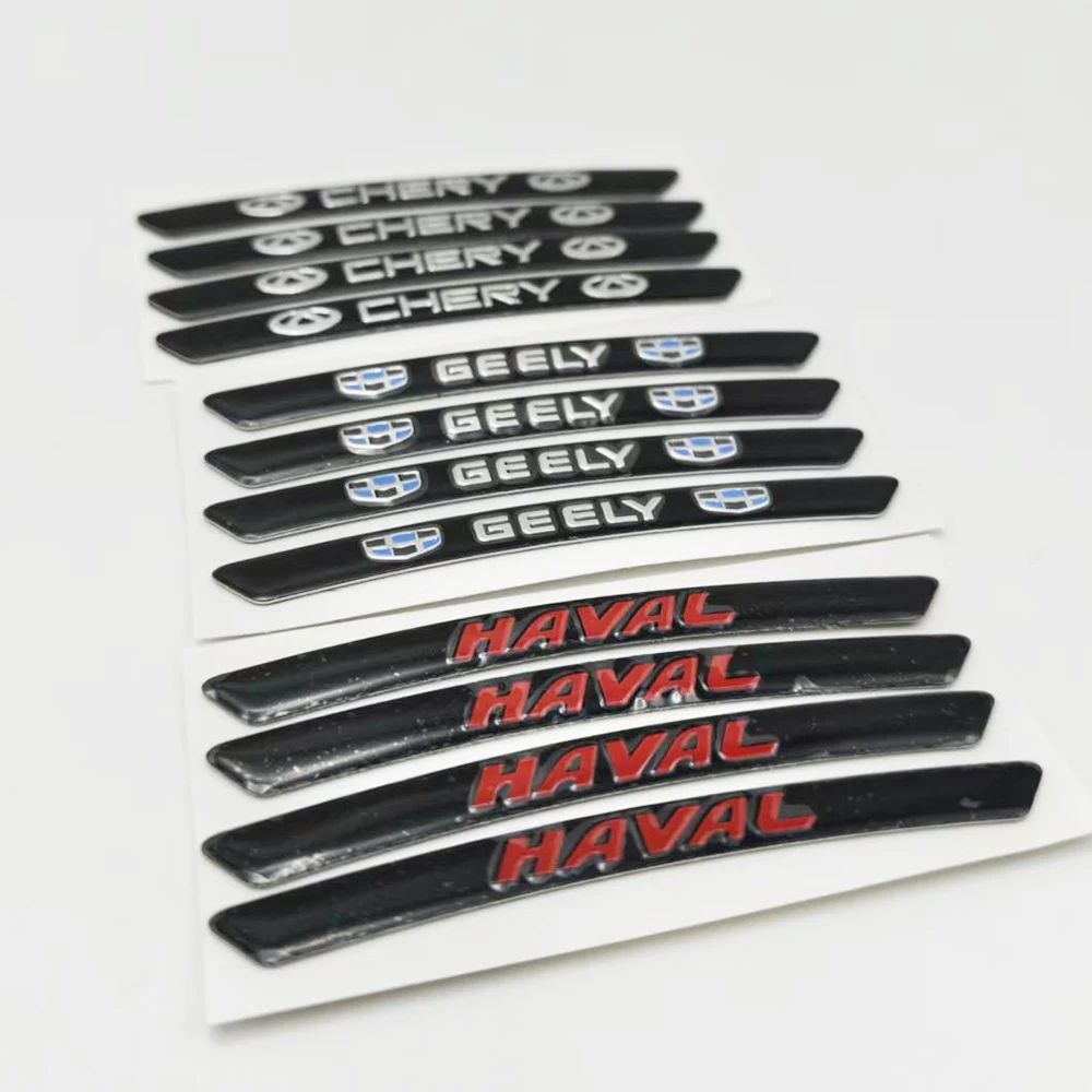 4Pcs/Set Aluminum Car Wheel Hub Stickers Emblem Badge Decals For CHERY TANK GEELY MG LYNK&CO HAVAL Auto Rim Exterior Decor Acces