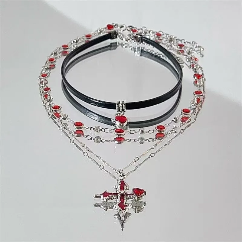 

25 New Y2k Hot Girl Yabi Accessories Pure Desire Wind Dark Star Leather Collar Necklace Niche Choker Clavicle Chain
