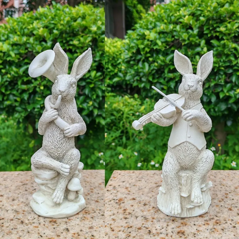 Creative Musical Rabbit Garden Statues Resin Animal Sculptures Outdoor Patio Yard Lawn Decor Garden Ornaments outdoor decoration