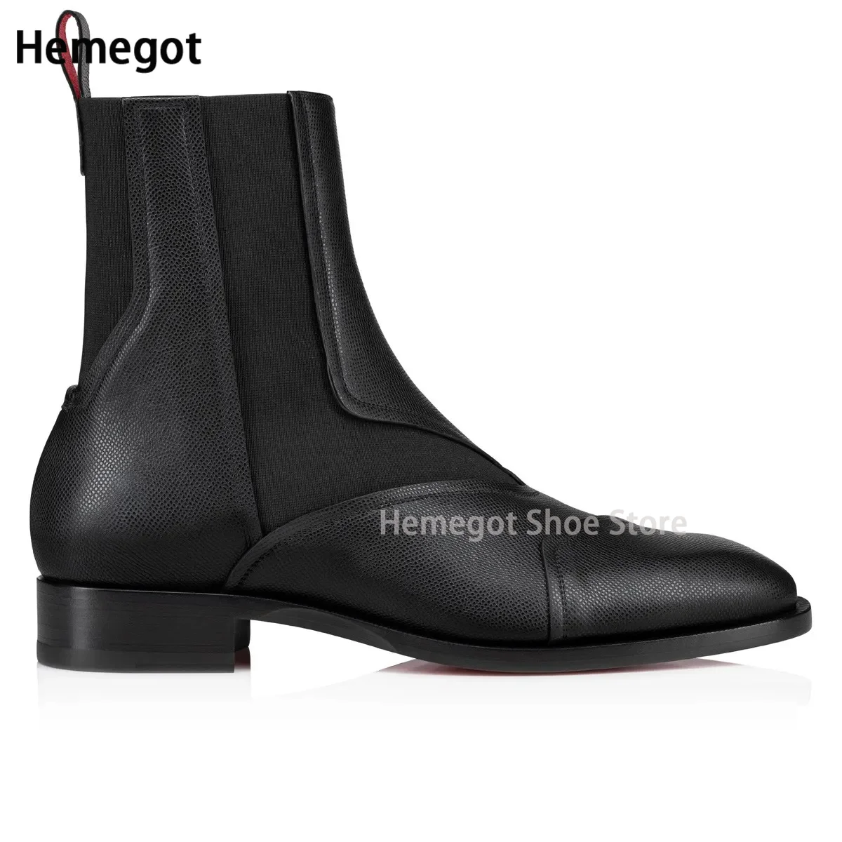 

Men's Leather Knit Spliced Elastic Boots Winter Stylish Wear-Resistant Booties Ankle Low-Heeled Boots Casual High-Top Men Shoes