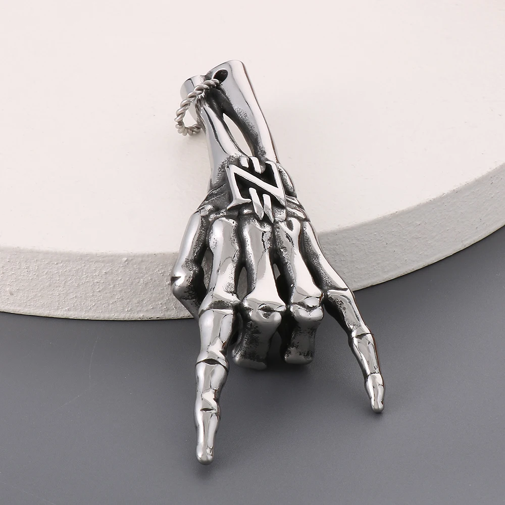 Punk Vintage Stainless Stee Hip Hop Rock Gesture Pendant For Men Boys Unique Personality Skull Necklaces Street Style Jewelry