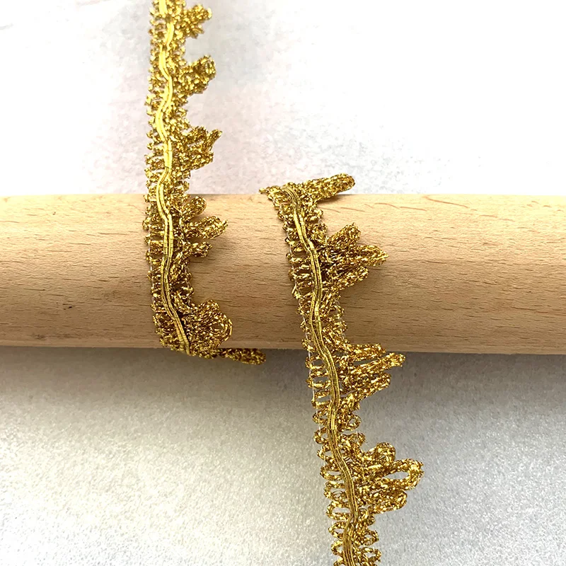5m/16.4ft Each Pack Gold Curve Lace Trim Handmade DIY Craft Sewing Curtain Webbing Ribbons Dress Trival Accessory Decorations