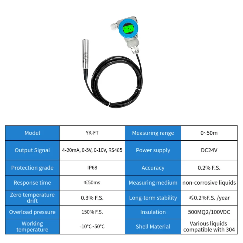 0-10v 20m deep well split-type level transmitter for alcohol industrial sewage water pressure level sensor transmitter