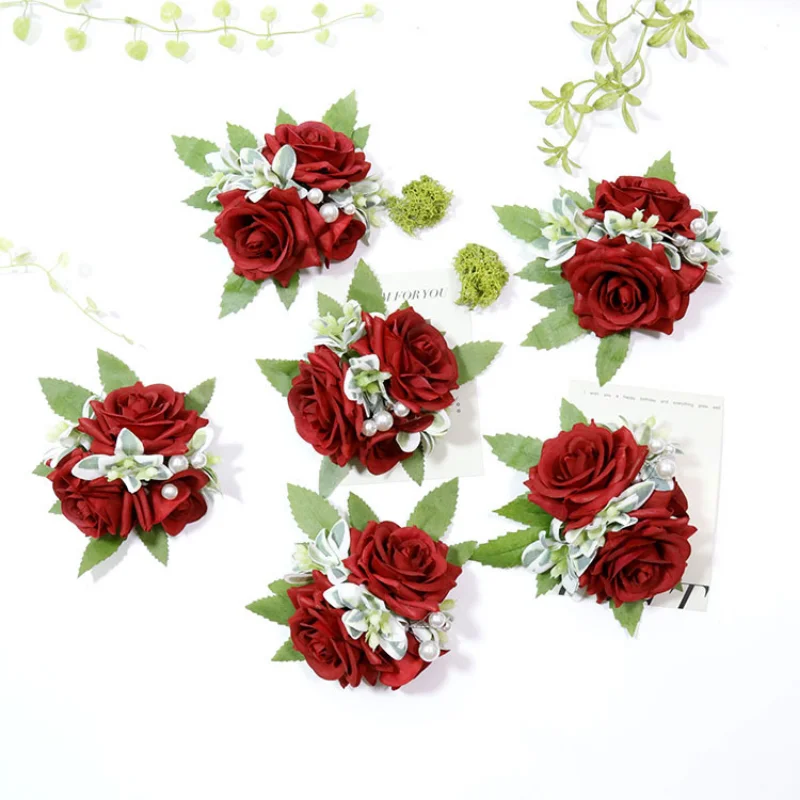 Artificial Rosa Flores Boutonnieres Pulso Corsage Casamento dama de honra Casamento Mensuit Acessórios do casamento бутоньерка