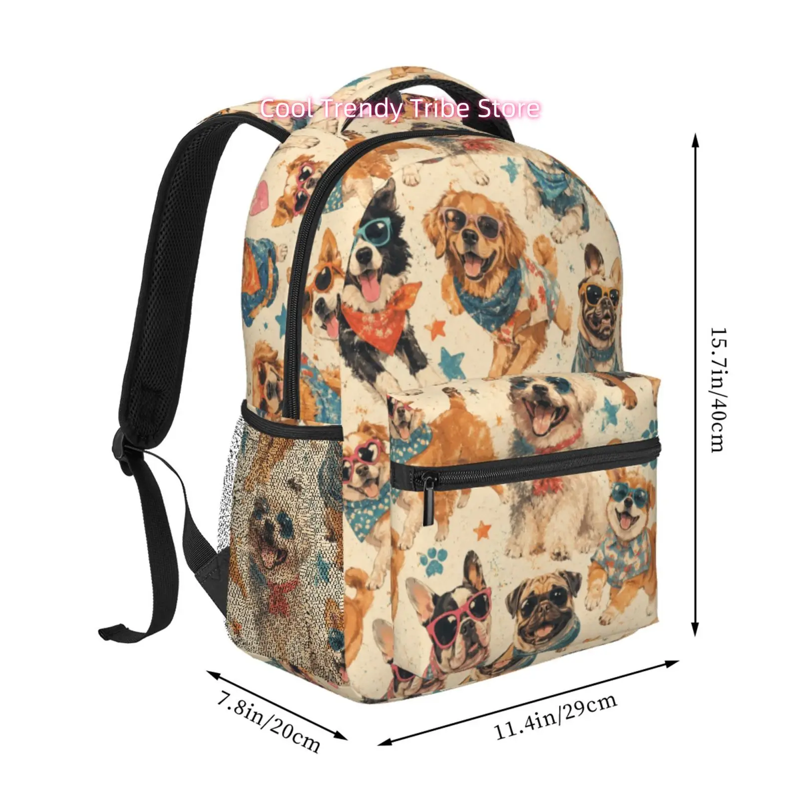 Fun Dogs with Fashion Glasses Print Adult Backpack, Oxford Cloth Adjustable Strap Casual Bag for Dog Lovers& Adults, Suitable fo