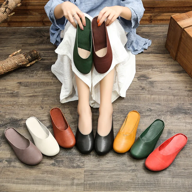 Careaymade-Korean style shoes,vintage Genuine leather fashion soft sole pure handmade big size slippers,Customizable any colors