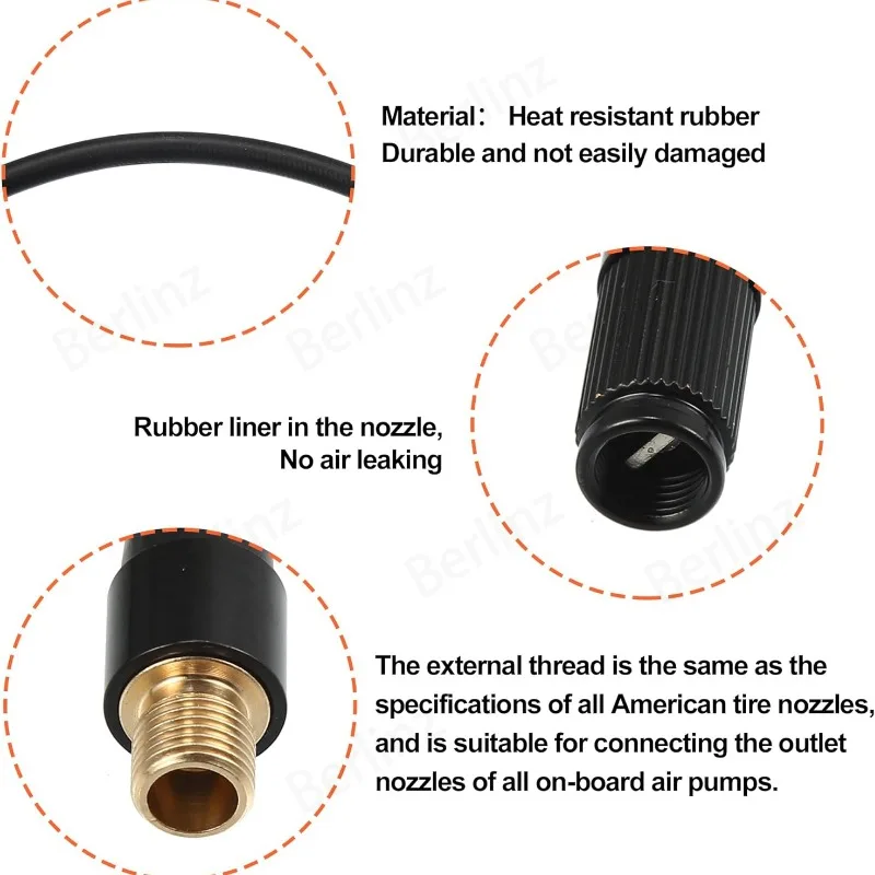 Threaded Tire Inflator Extension Hose Chuck Adapter Air Pump Tube Tire Valve Connection Pipe for Car Truck Bike Copper Rubber