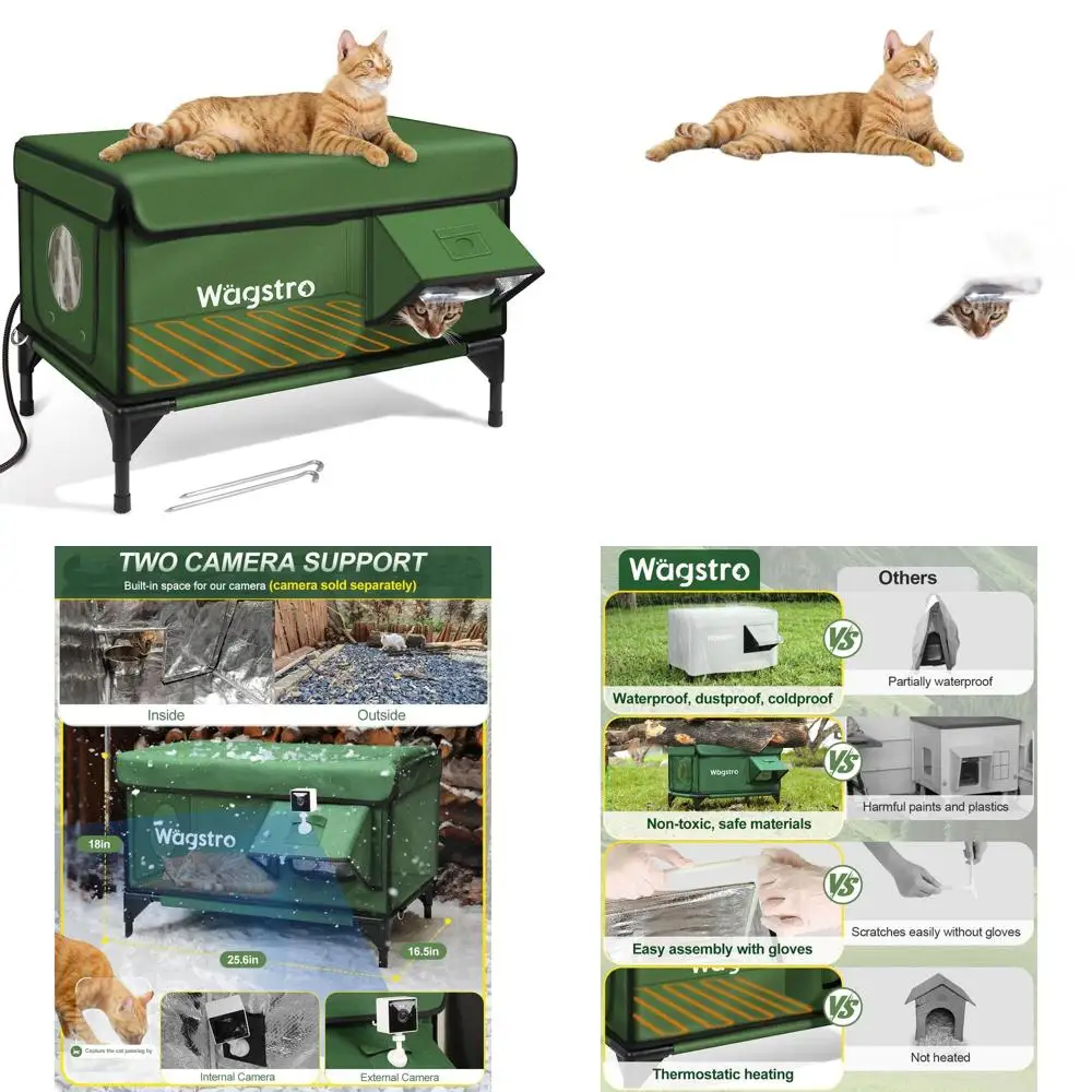 

Утепленный уличный домик для кошек с водонепроницаемым карнизом и удобной дверцей, подходит для бездомых кошек (зеленый, 25.6x16.5x18)