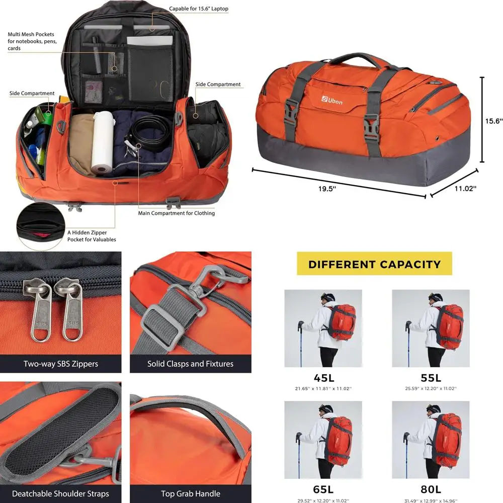 

Large Weekender Gym Bag with Shoe Compartment, 4-Way Sports Backpack for Camping and Travel