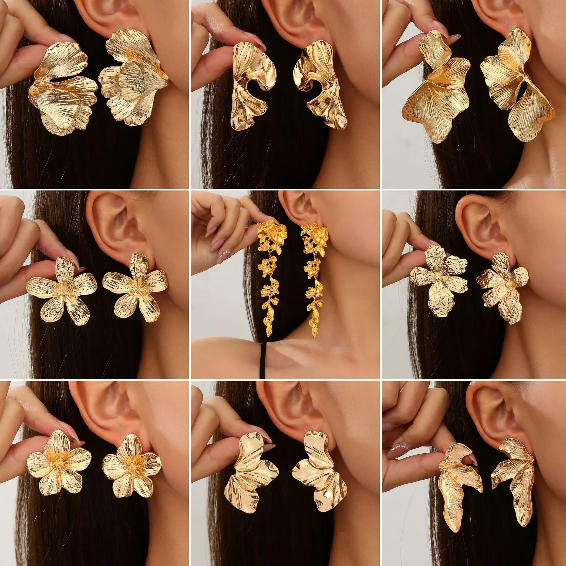 Hot Sale Ins Personalized Double Layer Five Petal Flower Women Earring Retro Striped Leaf Tassel Dangle Earrings Fashion Jewelry